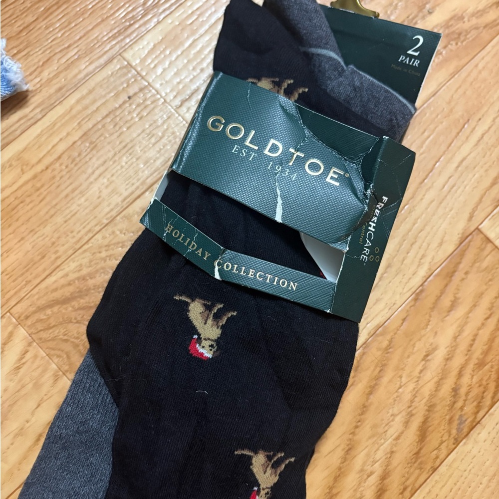 Gold Toe Black & Gray Holiday Casual Socks with Reindeer Motif - 2 Pair